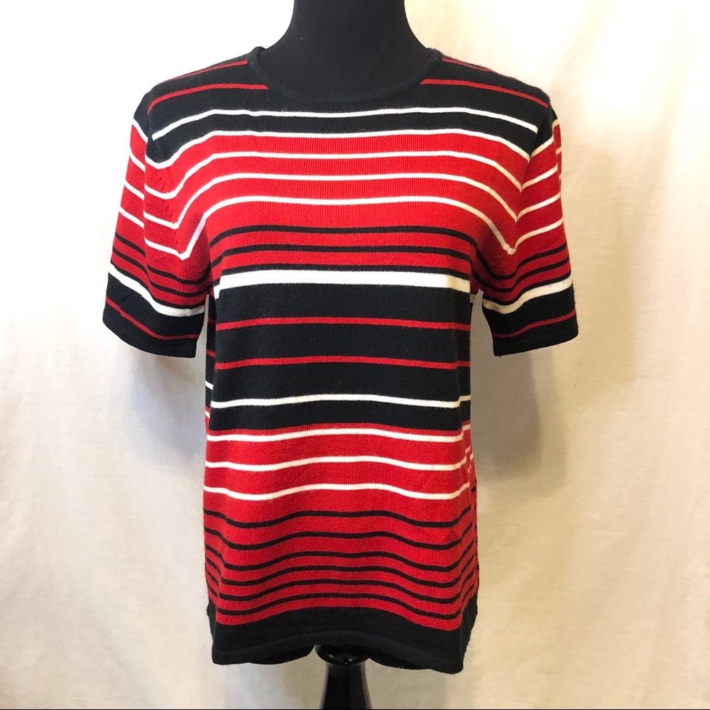 Sag Harbor Striped Crew Neck Relaxed T Shirt - M